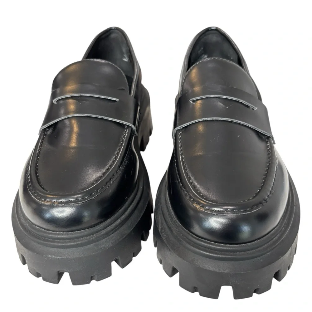 H&M Black Platform Lug-Soled Penny Loafers